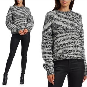 Current/Elliott Cybill Women's Black and White Zebra Stripe Sweater Crew Neck